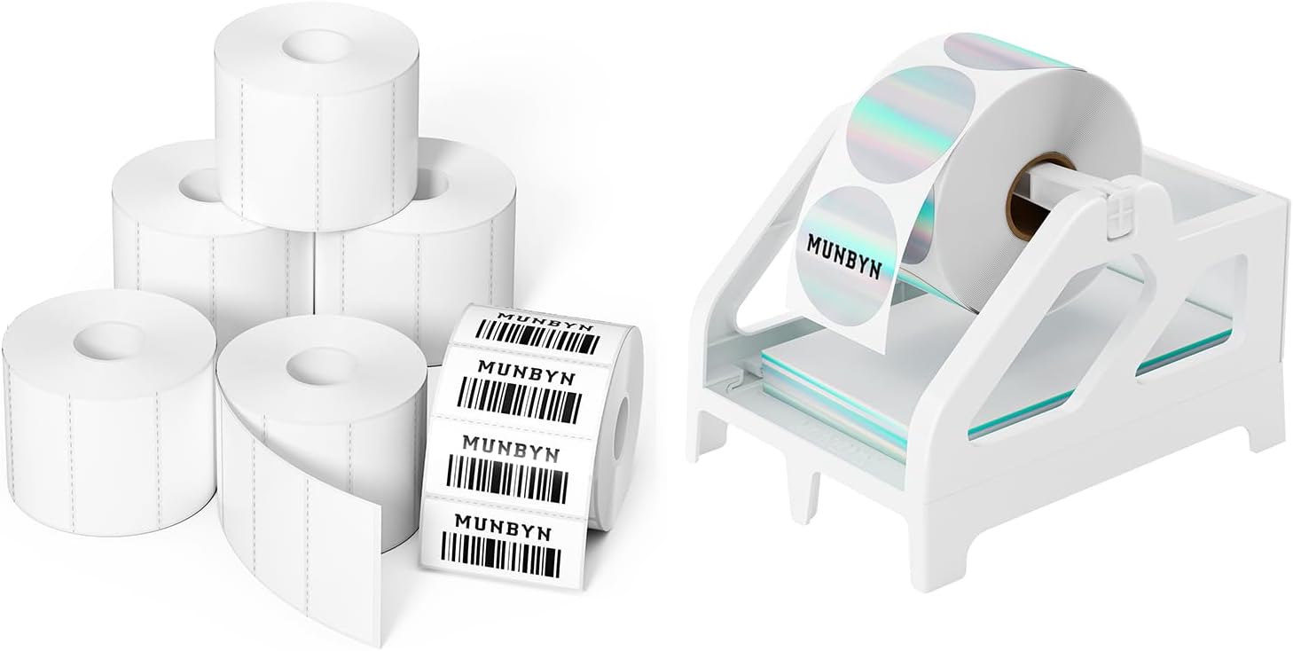 MUNBYN 2x1 Inch Thermal Labels, 6000 Labels (6 Rolls), White, Waterproof, Oil-proof, Writable, Thermal Printer Compatible