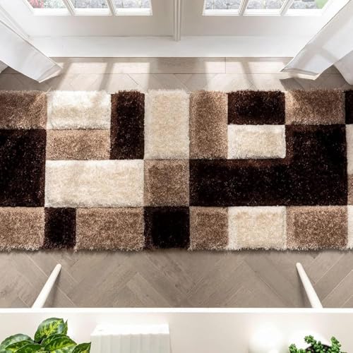 Image of 2x6 feet Soft Runner Rug for Living Room and Bedroom, Modern Indoor Floor Carpet with Non-Slip Backing, Comfortable Decorative Home Decor Rug, Easy Clean & Durable- (3D Coffee B, Rectangular)