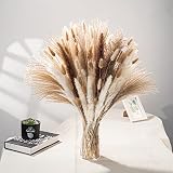 105PCS Natural Pampas Grass Bouquet, Boho Home Decor Bouquet, Phragmites Dried Flowers for Boho Home
