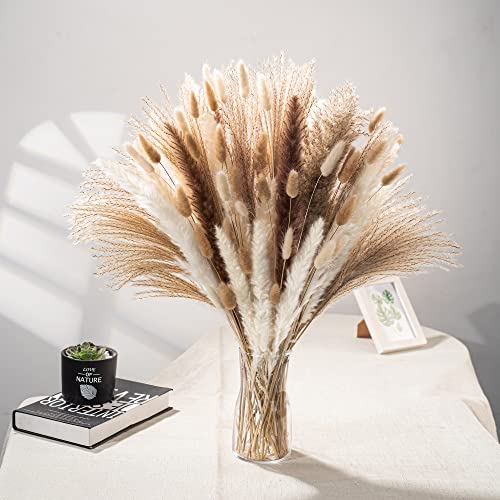 105Pcs Natural Pampas Grass Bouquet, Boho Home Decor Bouquet, Phragmites Dried Flowers For Boho Home, Wedding, Baby Shower Decorations, Rustic Farmhouse Party Table Decor Home Decorations #TOP6