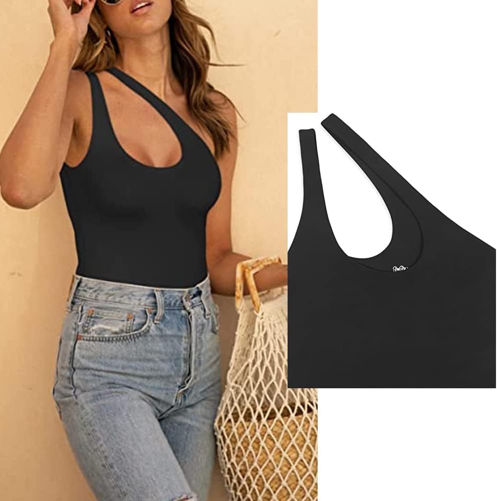 Body Donna senza Maniche Monospalla Asimmetrico Bodysuit Contenitivo Modellante Outfit Estivi Bodysuit Elegante versatile Top Aderente