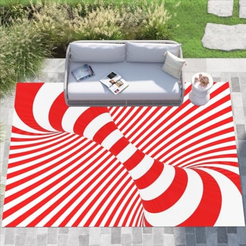 3D Aesthetics Geometric Abstract Optical Illusion Rug 10x13 Minimalist Red