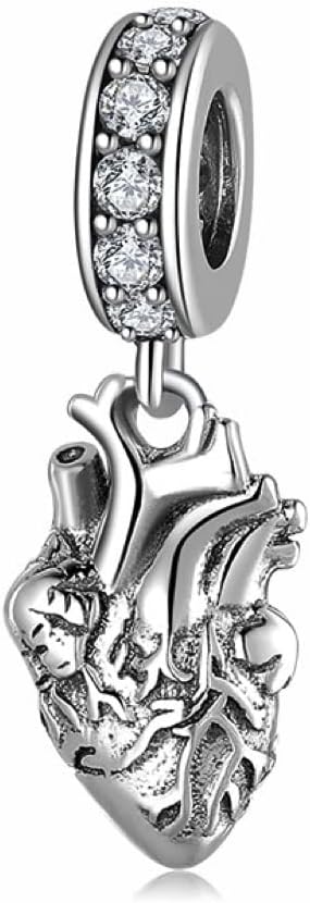 Anatomical Heart Organ 925 Sterling Silver Charm Bead For Pandora & Similar Charm Bracelets or Necklaces