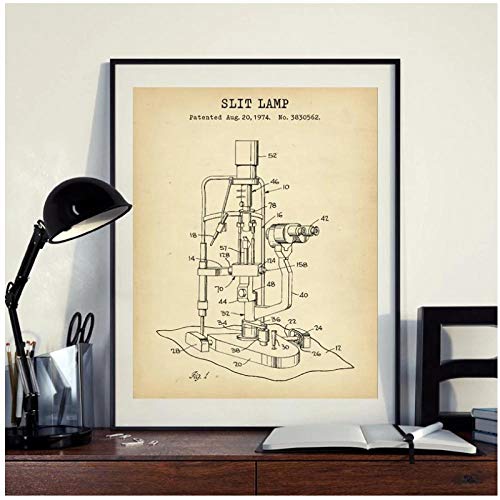 YQQICC Lámpara de hendidura Impresión Optometría Cartel Herramientas ópticas Plano Oftalmología Arte de la pared Pintura de la lona Ojo Doctor Clínica Decoración- 45x60cm sin marco