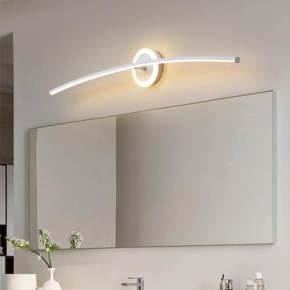 XINYASEE Lampe frontale LED pour miroir, lampe miroir moderne pour salle de bain, applique murale pour chambre à coucher et salle de séjour 20-25W lumière tri-couleur ajustable (Blanc, 80CM)