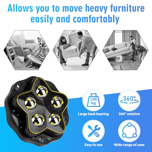 8 Stück Kugelrollen Schwerlast, Selbstklebendes Rollenrad Schwarz mit 5 Stahlkugeln und Bremse, 360 Grad Kugelrollen für Küchengeräte Möbel