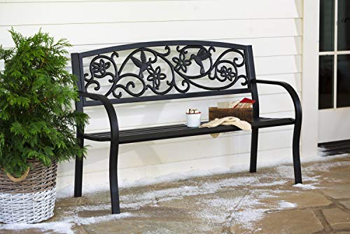 Plow & Hearth Black Metal Hummingbird Garden Bench | Holds Up To 400 Lbs | Garden Patio Porch Park Deck | Featuring Birds, Vines And Flowers | 50" W X 19½"D X 34½"H #TOP7