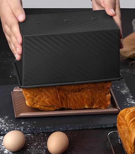 Miniatura 8 de Weiwuxian Molde Para Pan Tostado Con Tapa, Molde Para Pan Con Tapa De 450 G, Molde Para Hornear Pan Antiadherente, Para Tostadas, Bollería, Pan Y Pasteles 21 X 11 X 11, 5 Cm , Negro