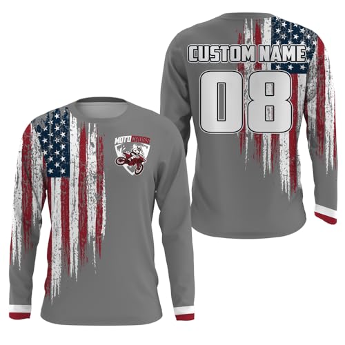 PIONAMZIOZ Personalized American Flag Dirt Bike Jersey Motocross Youth Men Upf30+ Off-Road Patriotic Racing Shirt (US, Alpha, Small, 5X-Large, Regular, Regular, Adult Jersey)