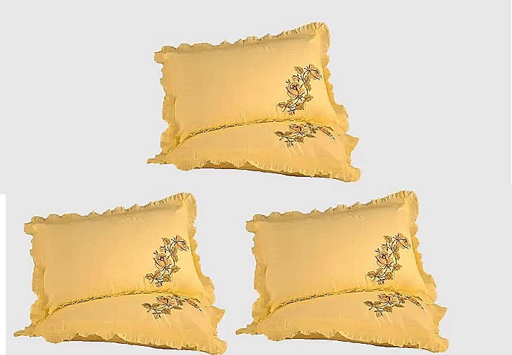 Wonder Decor Embroidered Cotton Pillow Cover Switzerland Cotton (Not Pillow) for Home/Hotel/Guest House (Set of 6, Beige)