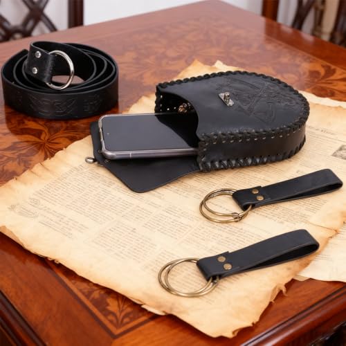 Image of Renaissance Pirate Belt Pouch with Coin Purse Skirt Hike Set | Medieval Viking Pirate Belt Pouch for Halloween Cosplay Ren Faire Accessories,Black.