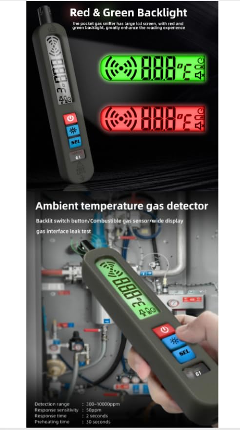 Detector de fugas de gas G1 Detector de fugas de gas portátil Alarma Detector de gas Combustible Sonido y LightAlarm