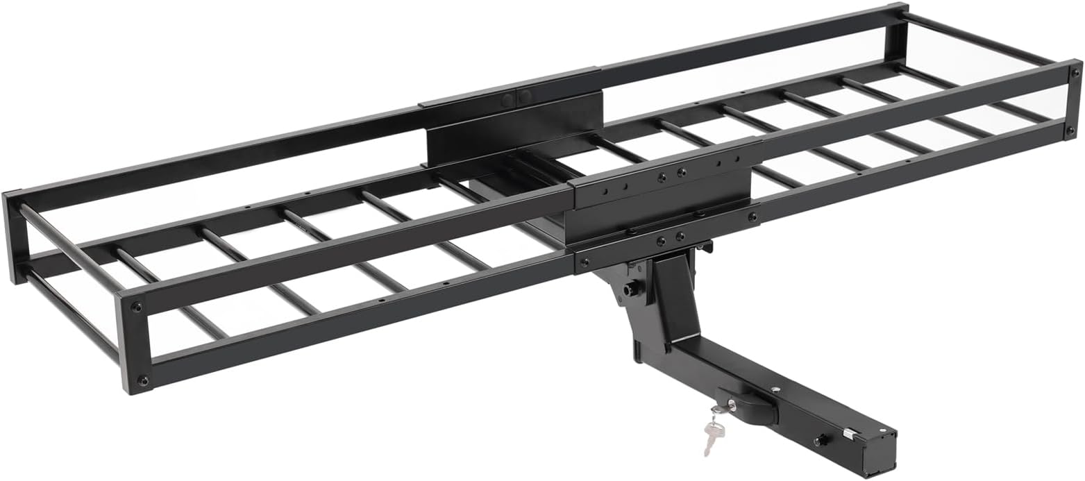 59" x 15.5" x 5" Skinny Roof Cargo Carrier Basket, Foldable and Tilting Design, 200 LBS Capacity, Fits 2" Hitch Receiver for SUV Pickup Truck