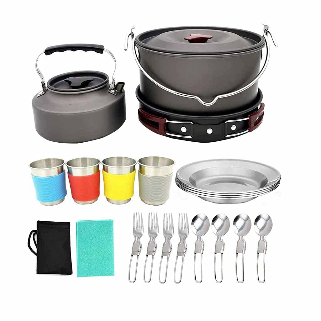RWRAPS Kit di pentole da Campeggio all'aperto per 4-6 Persone Attrezzatura da Cucina Portatile Ciotola Pentola Attrezzatura da Zaino in Spalla per l'escursionismo