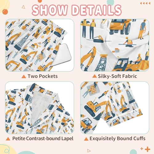 senya Cartoon Excavator 1 Satin Summer Pajama Sets Silk Short Sleeve Button Down Sleepwear3
