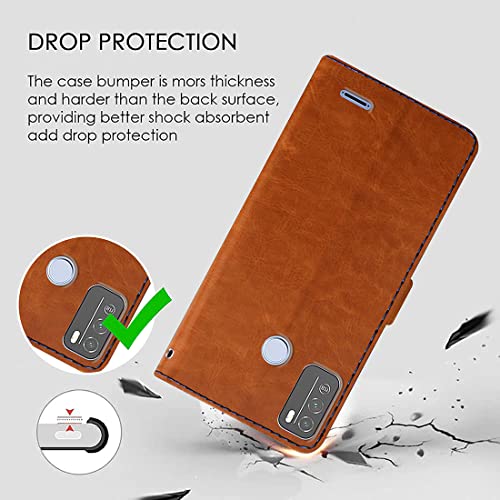 Image of Amazon Brand - Solimo Flip Leather Mobile Cover (Soft, Flexible & Kickstand Back case) Compatible for Micromax in 1b (CamelBlue)