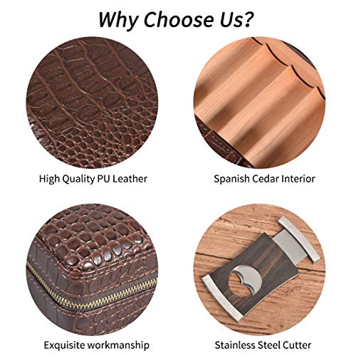 Volenx Portable Travel Leather Cigar Case, Cigar Humidor with Cigar Cutter and Humidifier for 4 Cigars - Thumbnail 2