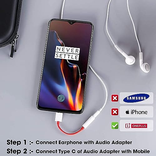 Image of ONE PLUS Type C to 3.5mm Splitter Audio Jack Converter Adapter Headphones Jack Compatible with only One Plus Devices 6 6T 7 7T 8 8T and Pro Devices(Earphone's Volume Up Down Keys,Mic Supportable