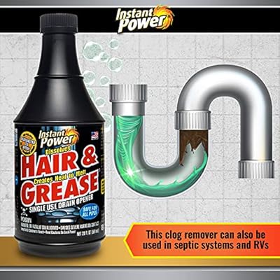 Instant Power Hair and Grease Drain Opener Multipurpose Liquid Drain Cleaner and Clog Remover, Odorless, Ready to Use, 20 Oz
