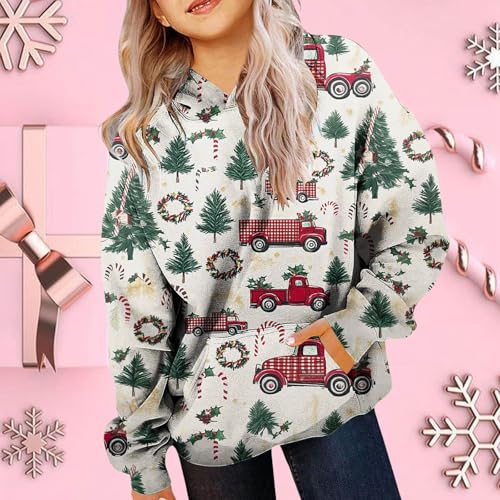 Christmas Kids Hoodie with Festive Holiday Tree & Ornament Prints - Xmas Pullover Sweater for Boys Girls2