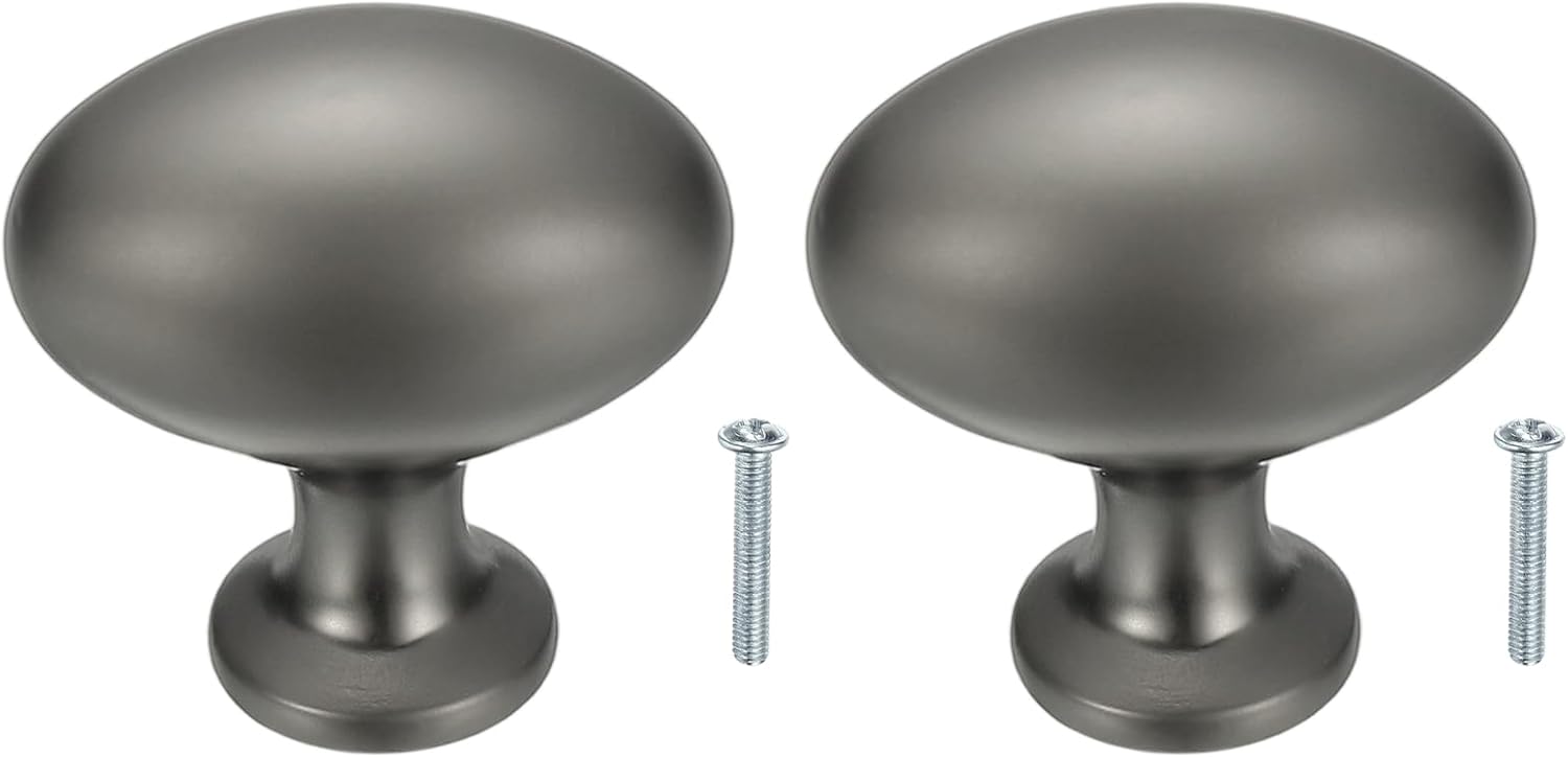 uxcell 2 Pcs Cabinet Knobs, 1.3 Inch Oval Dresser Knobs Kitchen Cabinet Handles for Bathroom Dresser Pulls Grey