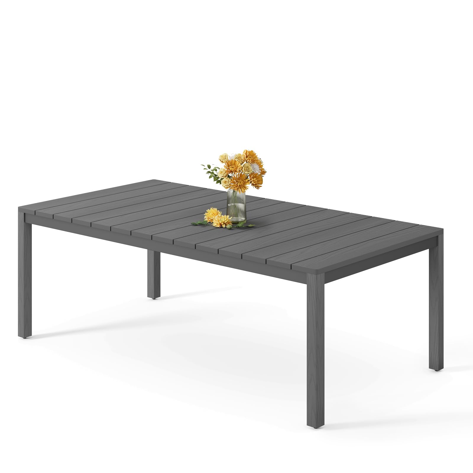 Stoog All-Weather Patio Dining Table for 6, Outdoor HIPS & Aluminum Frame Dining Table with 350 lbs Weight Capacity, Umbrella Hole, Grey