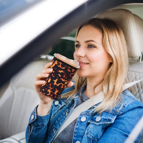 Image of Reusable Insulated Sleeve for Iced Coffee Cup, 3-Pack Coffee Neoprene Drink Sleeve for Cold & Hot Drinks, Beverage Holder for Iced Coffee (Amber Tortoise)