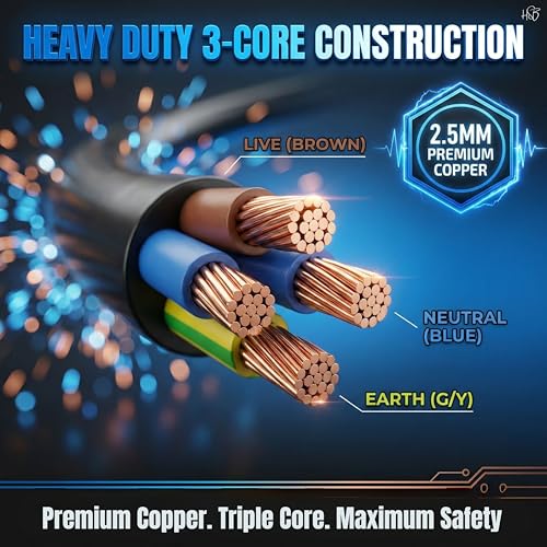 Image of Drumstone 3 Core 2.5 Sqmm Pure Copper Electrical Wire, Flame Retardant Flexible Power Cable for AC, Geyser, Inverter, Power Sockets, Home Wiring & Industrial Electrical Applications