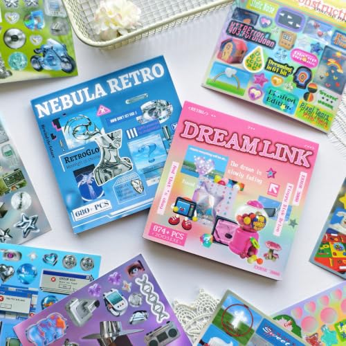 Image of 1500+ Pcs Aesthetic Sticker Book for Journaling | Retro Tech Collage Decals for Planner, Junk Journal, Notebook, Phone Case, Gift Wrap, DIY Craft Supplies