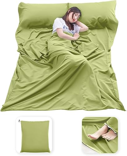 Saco de dormir ligero y compacto saco de dormir portátil limpio sábana de viaje con apertura con cremallera para los pies, sábana de dormir de