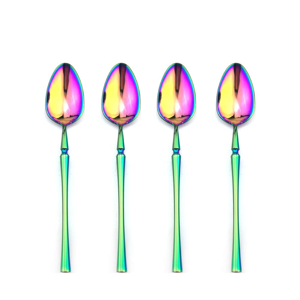 Gugrida Luxury 4-piece Teaspoon Coffee Spoon Rainbow Silverware - 18/10 Stainless Steel Colorful Flatware Set, Bright Multicolored Titanium Cutlery Set Tableware Multicolor