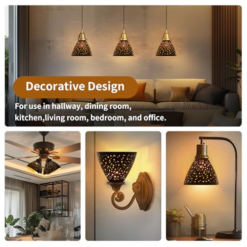 Image of Ceiling Fan Light Covers, 3 Pack Pendant Light Shade Replacement with 1-5 /8 inch Fitter, ALUCSET 4.7 inch Height and 6 inch Diameter, Metal Bell Shaped Cover for Chandelier Pendant Light (Dilated)