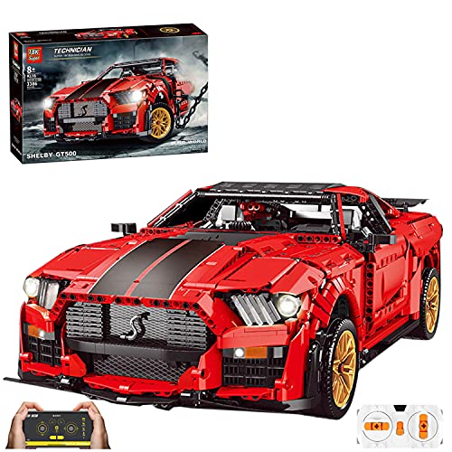 LOTSOFUN Technik Auto für Shelby GT500, Rennauto mit Motor, Fernbedienung und Licht, Supersportwagen Kompatibel mit Lego…