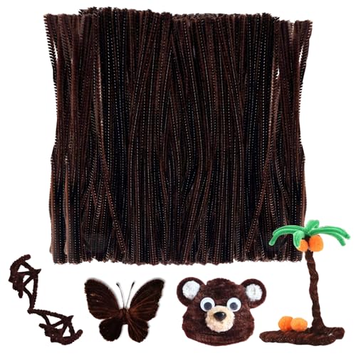 Image of Lakeer Chenille Stems Brown Pipe Cleaners, 100 Pcs, 12 Inch x 6 mm, Dark Brown Fuzzy Sticks for DIY Craft, Flower Making, Scrapbooking, School Art Projects