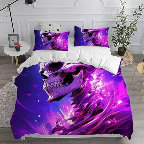 Housse de couette crâne violette 3D microfibre hypoallergénique
