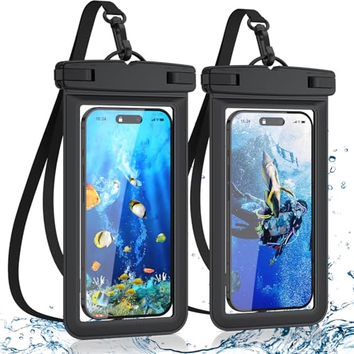 YLK 2 Pezzi Custodia Impermeabile Smartphone, Custodia Impermeabile Telefono Universale, Cover Subacquea per iPhone 15 14 13 12 11 Pro Max Mini, XR/XS/X/7/SE 2020, Samsung S24/S23/S22/S21/S20 (Nero*2)