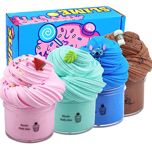 Butter Slime Kit, Juguete para aliviar el estrés no pegajoso, 4 Pack Fluffy Slime para niños y Adultos, Super Suave DIY Slime para niñas y niños, Gran cumpleaños, Navidad, Regalos de Pascua Cover