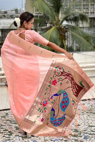 Image of SGF11 Women's Organza Kanjivaram Pure Soft Silk Handloom Saree Pure Golden Zari With Blouse Piece