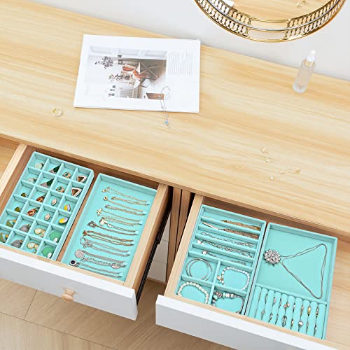 Image of ProCase Stackable Jewelry Organizer Trays for Drawers, Jewelry Drawer Inserts Container Display Case Storage for Earring Necklace Rings Bracelet with Removable Dividers -Blue, 4 Layers