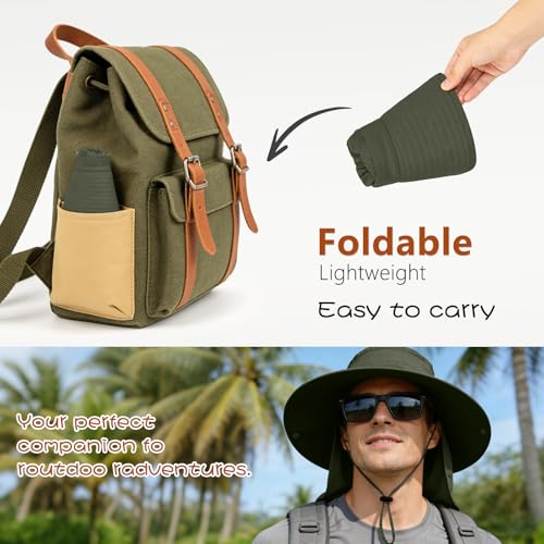 Image of ZOORON Sun Hats for Men Women Fishing Hat with Neck Flap,UPF 50+ Sun Hat Waterproof Wide Brim Bucket Hats for Safari Hiking