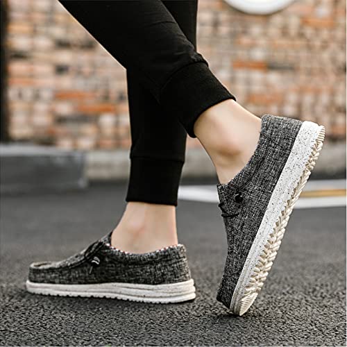Men's Lace Up Canvas Flats Loafers,Casual Slip-on Boat Shoes Comfortable Light-Weight Walking Driving Cloth Shoes Breathable Canvas Shoes for Travel Dress4