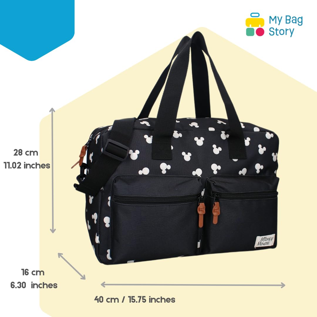 mybagstory - Bolso cambiador de gran capacidad con cambiador (40 cm), diseño de mickey mouse, color negro, Mickey Mouse - Negro, 40 cm x 28 cm x 16 cm