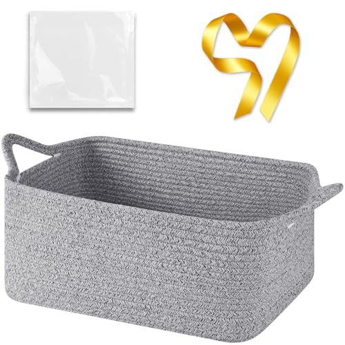 Image of OIASKET Large Empty Cotton Rope Gift Basket with Handles, 16.5 inchx12.6 inchx7 inch Decorative Woven Storage Basket with Gift Bag and Ribbon Set for Baby Shower, Toy Organizer for Kids, Dogs & Cats - Grey