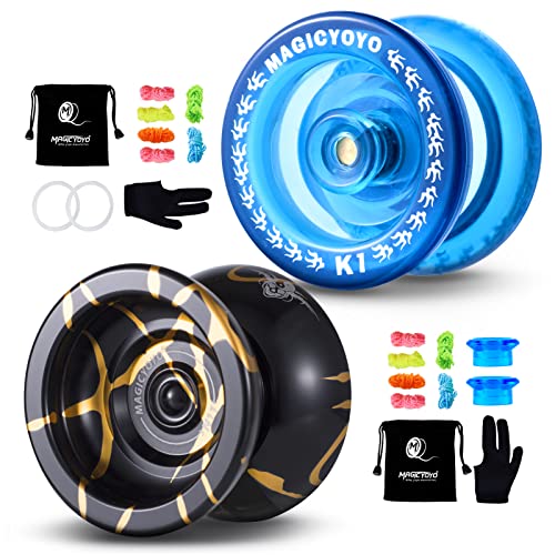 Yoyo Professional Unresponsive Yoyo N11, Responsive YoYo for Kids Beginners, Plastic Yoyo K1, Metal Yo-yo Ball for Adult Advanced +12 Yoyo String+2 Yoyo Bag+2 Glove, Ideal Yo-yos Gift for Child