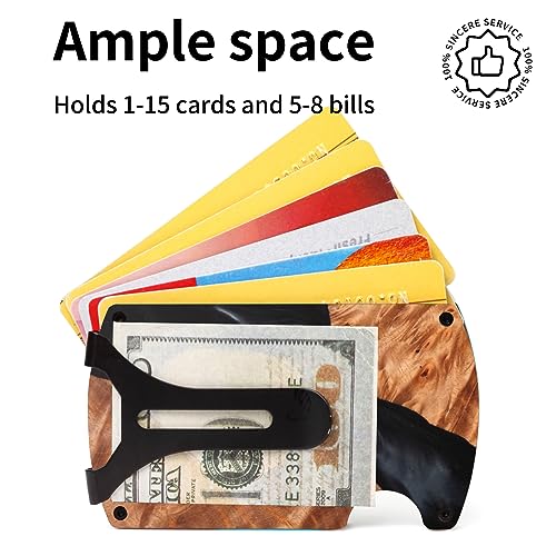 Image of Wallet for Men, Minimalist Slim RFID Blocking Resin Wood Credit Card Holder with Money Clip, Easily Removable Cash&Card Metal Wallet,Resin River,Natuarl Walnut Wood,Unique Pattern,Gift for Men