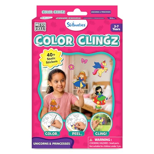 Image of Skillmatics Cling Art - Color Clingz Unicorns & Princesses, 40+ Reusable Static Stickers, Mess-Free Fun for Kids, DIY Craft Kits & Supplies, Travel Toys, Creative Gifts for Kids Ages 3, 4, 5, 6, 7
