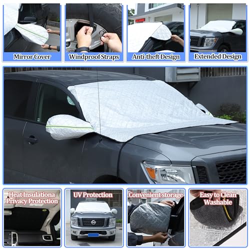 Image of Windshield Snow Cover Compatible with Titan 2016-2024, Car Snow Cover, Front Windshield Sunshade, Exterior Windscreen Sun Shade, UV-Rays Sun Ice Snow Frost Protector, 4-Layer Windshield Cover