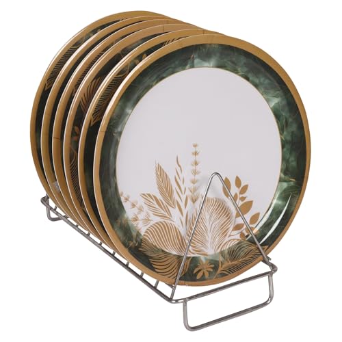 Image of Golden Fish Melamine Round Multicolor Full Size Dinner Plate || Veg. Bowl Floral Printed Dinner Plates (Set of 12) Dishwasher Safe, Bone-Ash Free, Crockery Set for Dining & Gifting, Plates & Bowls