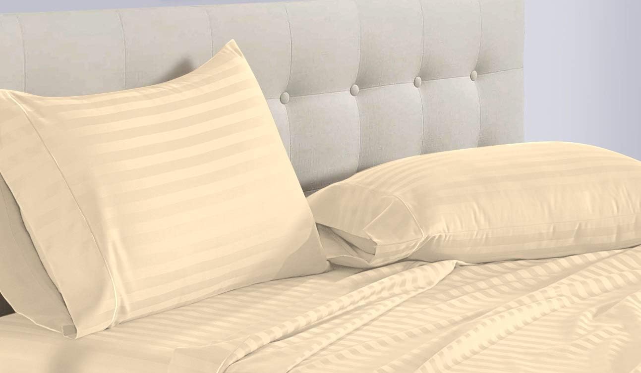 Scala Home Princess 800TC 4PC Sheet Set King Size Ivory Stripe 100% Egyptian Cotton - 16 INCH DEEP Pocket