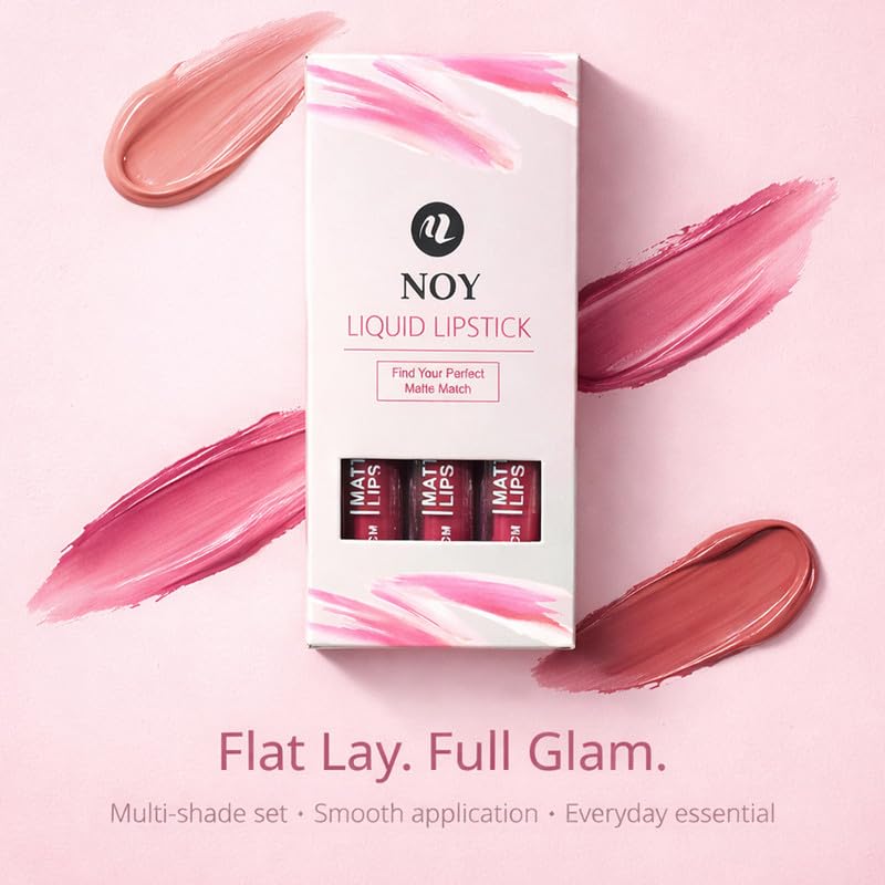 Image of Noy Matte Liquid Lipstick Bold Matte Finish That Feels Soft and Smooth - Nude Pink, Tan Nude, Red Magenta, Venetian Red Shades Pack of 4